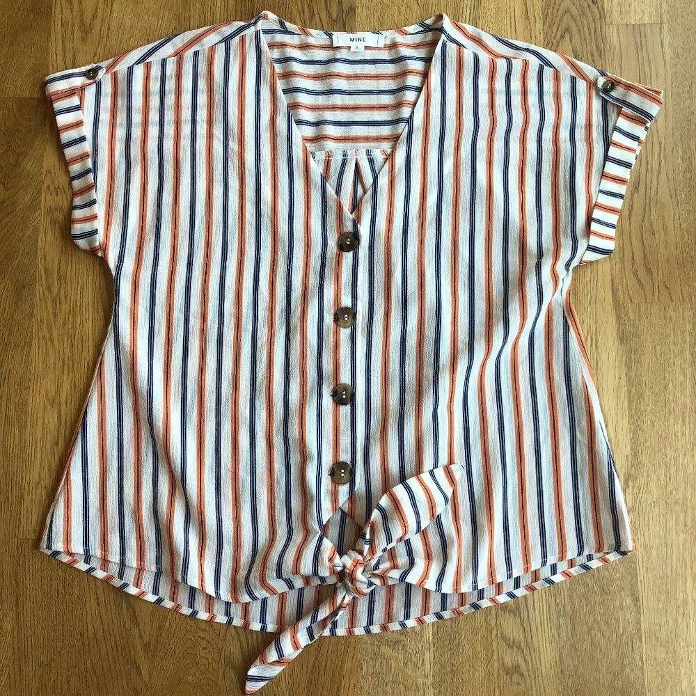 MINE Striped Tie Front Top Size Small